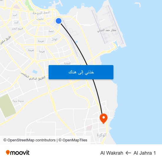 Al Jahra 1 to Al Wakrah map