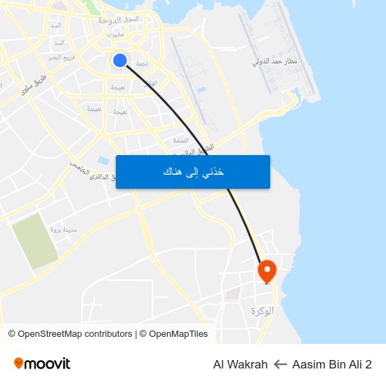 Aasim Bin Ali 2 to Al Wakrah map