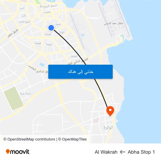 Abha Stop 1 to Al Wakrah map