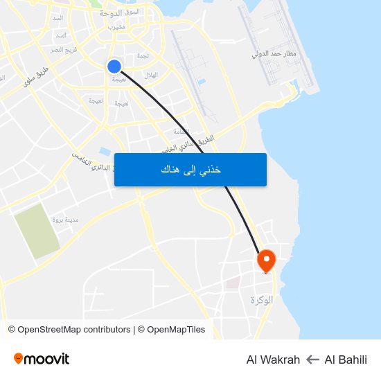 Al Bahili to Al Wakrah map