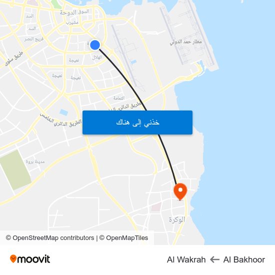 Al Bakhoor to Al Wakrah map