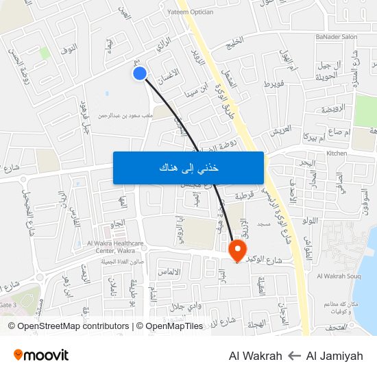 Al Jamiyah to Al Wakrah map