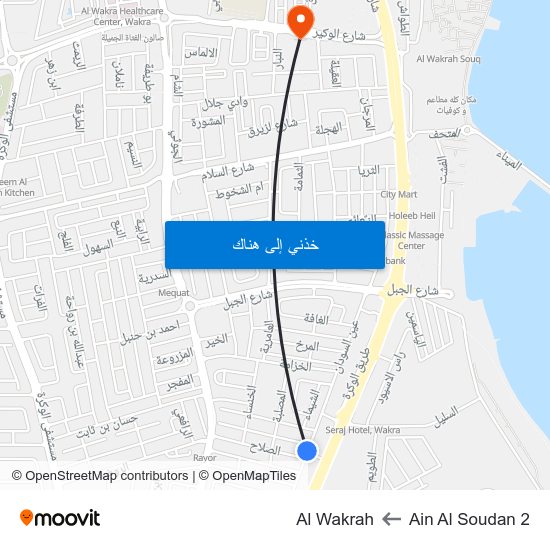 Ain Al Soudan 2 to Al Wakrah map