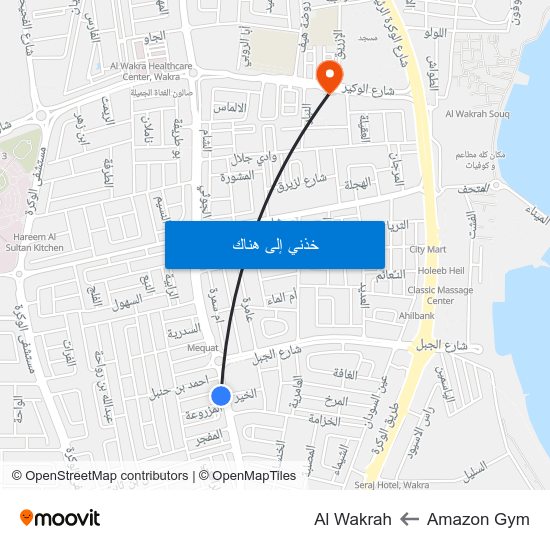 Amazon Gym to Al Wakrah map