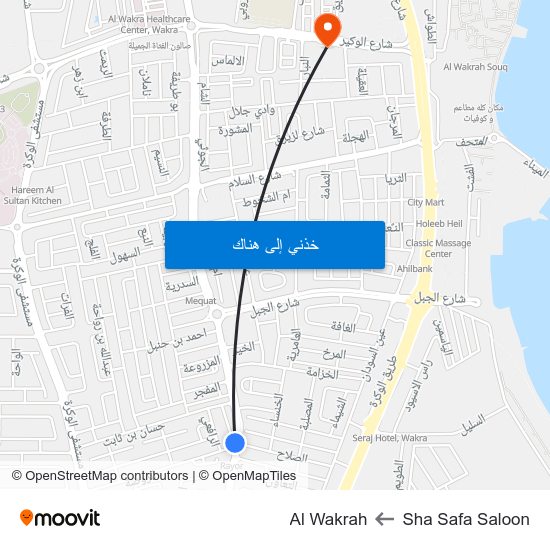 Sha Safa Saloon to Al Wakrah map