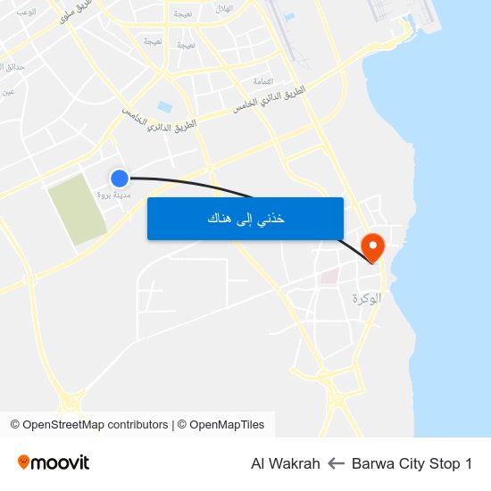 Barwa City Stop 1 to Al Wakrah map