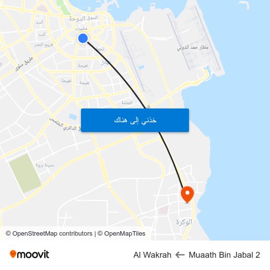 Muaath Bin Jabal 2 to Al Wakrah map