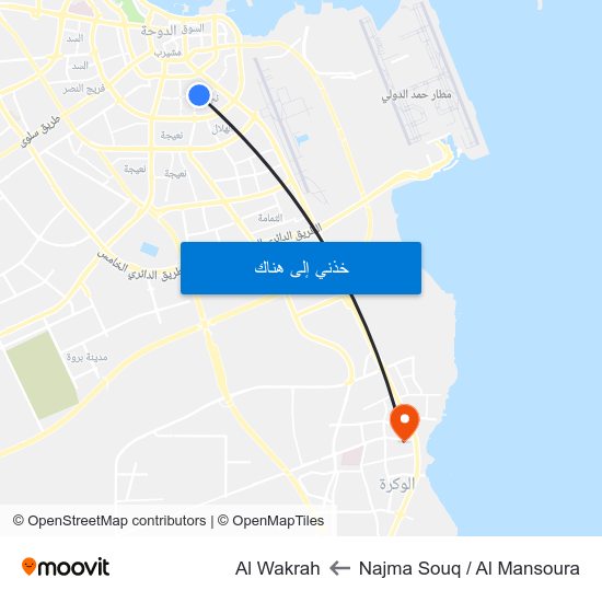 Najma Souq / Al Mansoura to Al Wakrah map