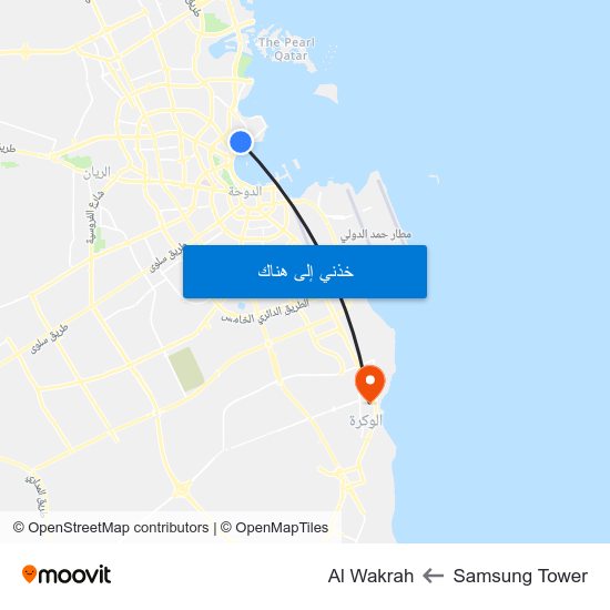 Samsung Tower to Al Wakrah map