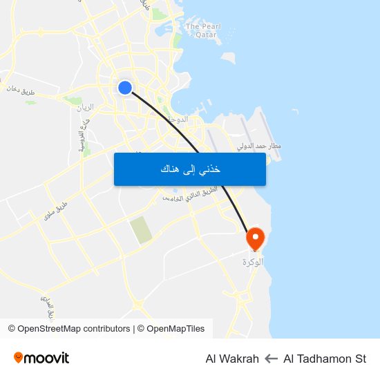 Al Tadhamon St to Al Wakrah map