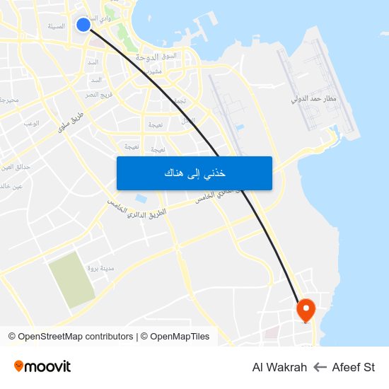 Afeef St to Al Wakrah map
