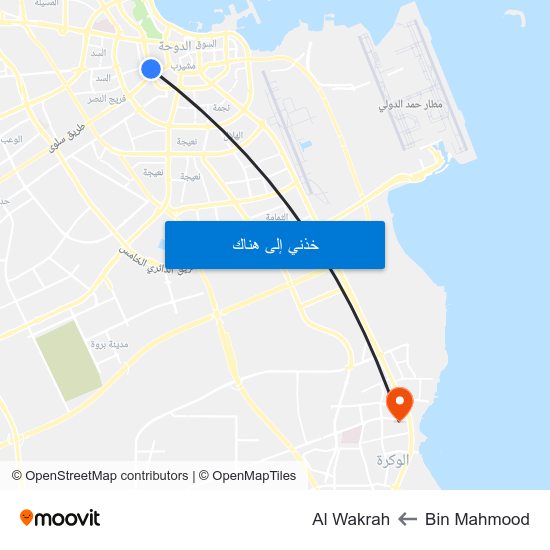 Bin Mahmood to Al Wakrah map