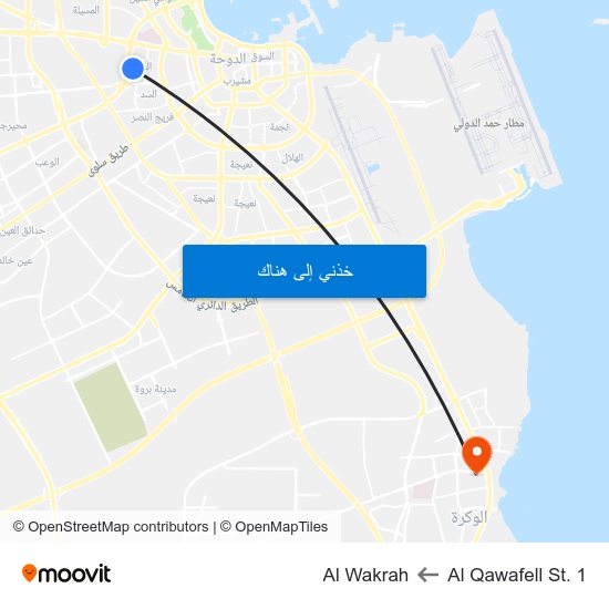 Al Qawafell St. 1 to Al Wakrah map