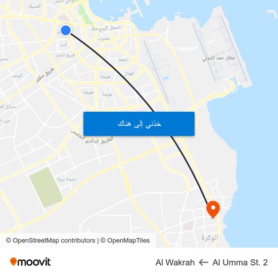 Al Umma St. 2 to Al Wakrah map