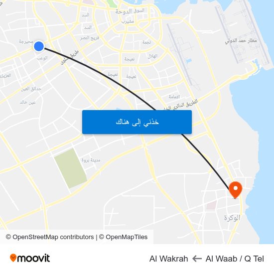 Al Waab / Q Tel to Al Wakrah map