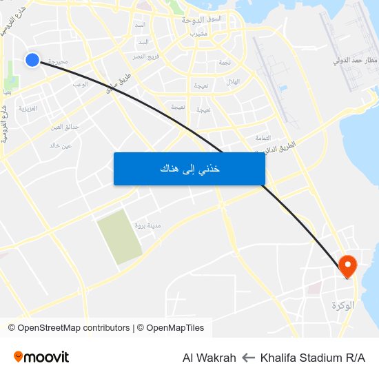 Khalifa Stadium R/A to Al Wakrah map
