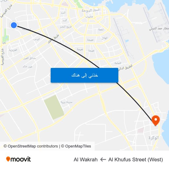 Al Khufus Street (West) to Al Wakrah map
