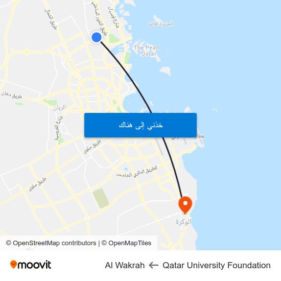 Qatar University Foundation to Al Wakrah map