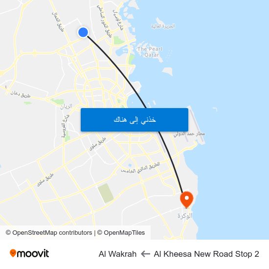 Al Kheesa New Road Stop 2 to Al Wakrah map