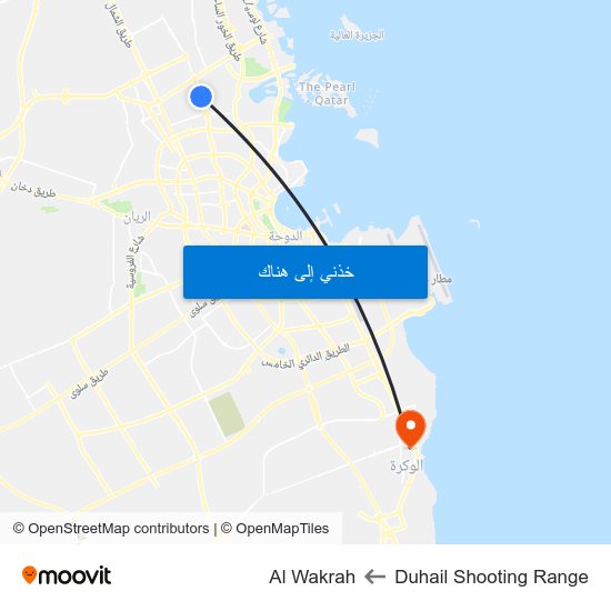 Duhail Shooting Range to Al Wakrah map