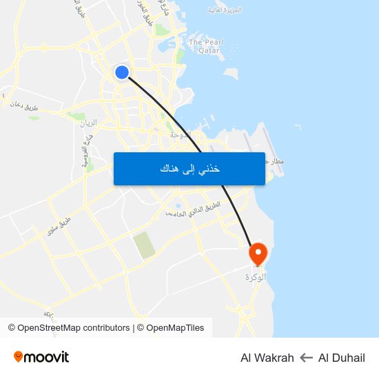 Al Duhail to Al Wakrah map