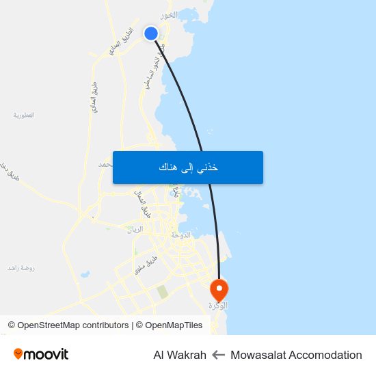 Mowasalat Accomodation to Al Wakrah map