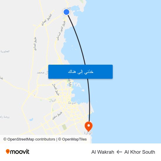 Al Khor South to Al Wakrah map