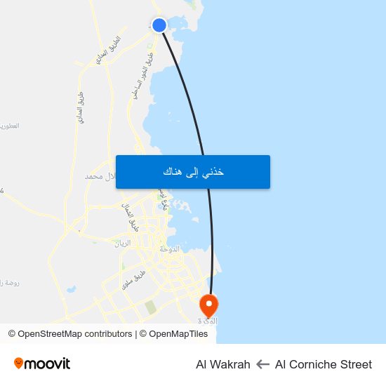 Al Corniche Street to Al Wakrah map