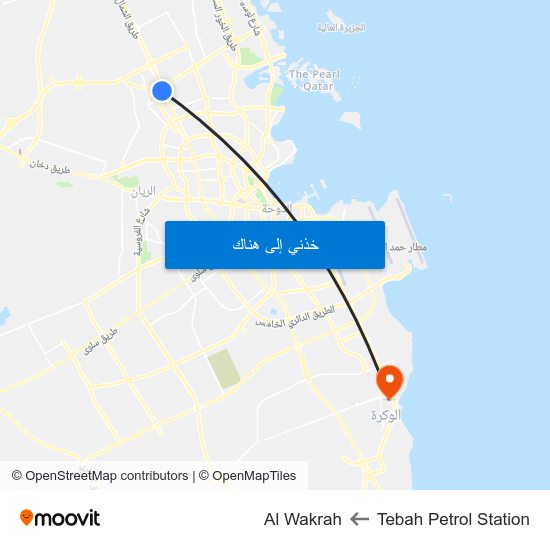 Tebah Petrol Station to Al Wakrah map