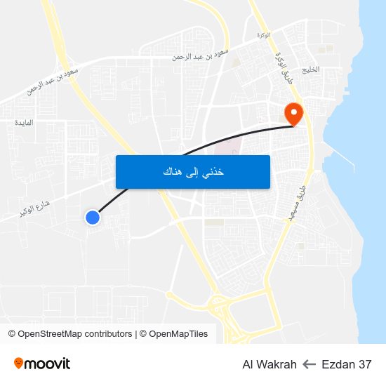 Ezdan 37 to Al Wakrah map