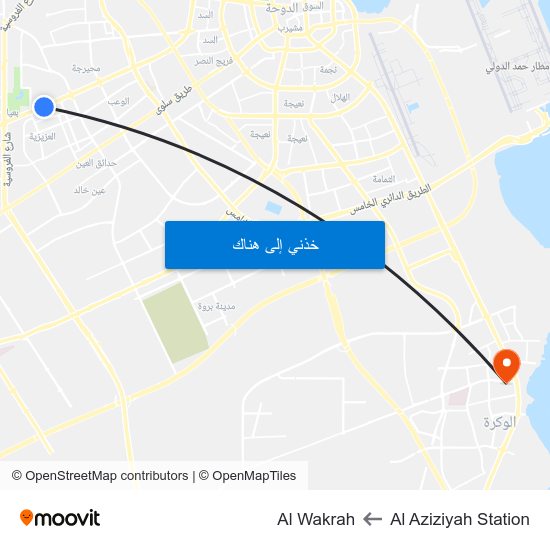 Al Aziziyah Station to Al Wakrah map