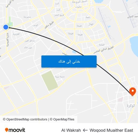 Woqood Muaither East to Al Wakrah map