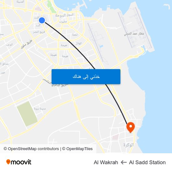 Al Sadd Station to Al Wakrah map