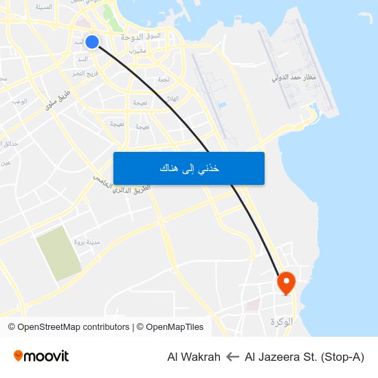 Al Jazeera St. (Stop-A) to Al Wakrah map