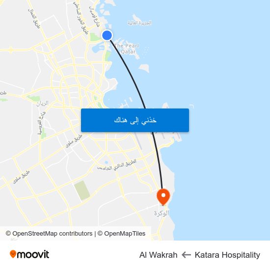 Katara Hospitality to Al Wakrah map