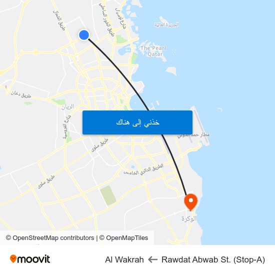 Rawdat Abwab St. (Stop-A) to Al Wakrah map