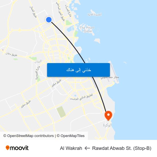 Rawdat Abwab St. (Stop-B) to Al Wakrah map