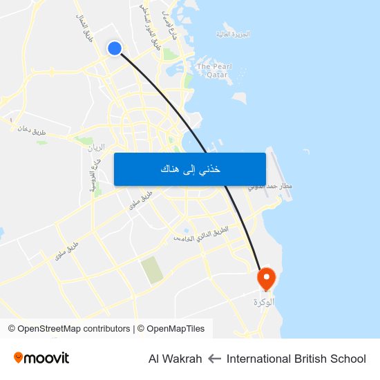 International British School to Al Wakrah map
