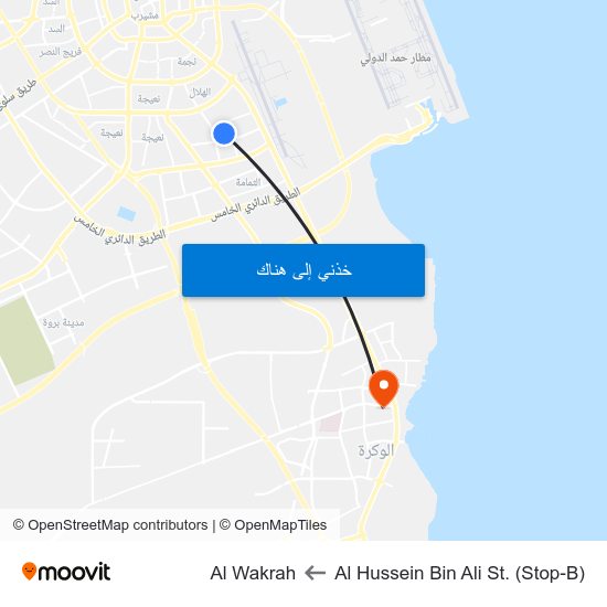 Al Hussein Bin Ali St. (Stop-B) to Al Wakrah map