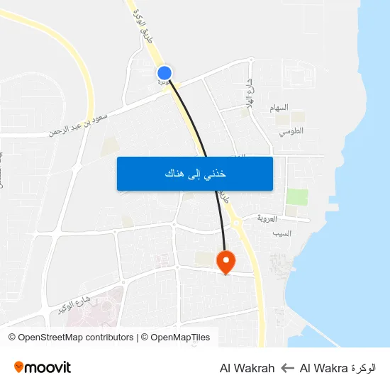 الوكرة Al Wakra to Al Wakrah map