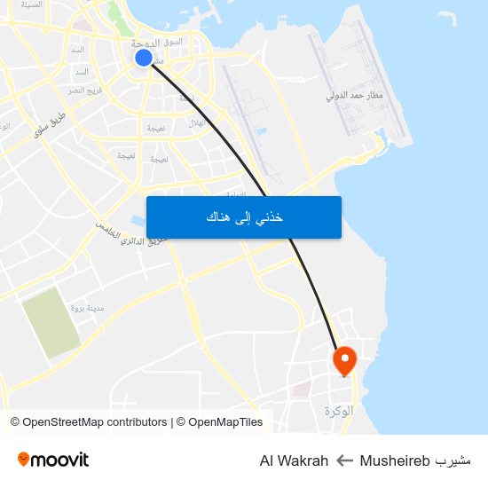 مشيرب Musheireb to Al Wakrah map