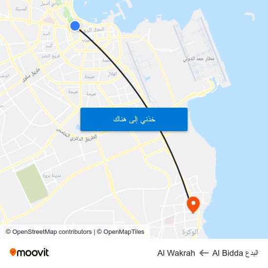 البدع Al Bidda to Al Wakrah map