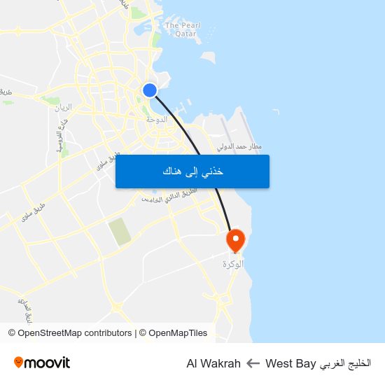 الخليج الغربي West Bay to Al Wakrah map