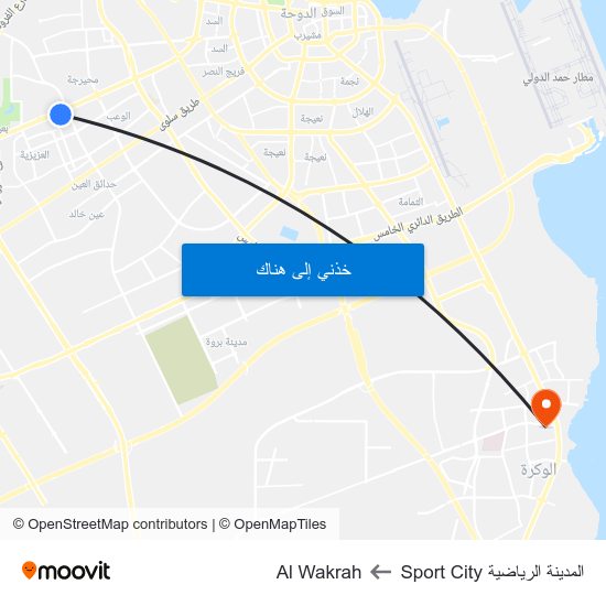 المدينة الرياضية Sport City to Al Wakrah map
