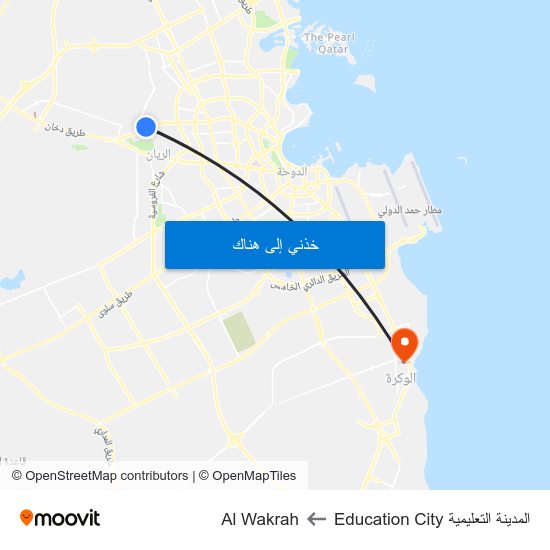 المدينة التعليمية Education City to Al Wakrah map