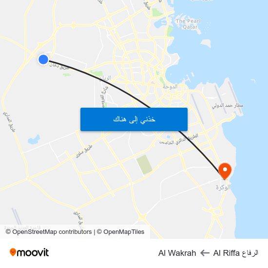 الرفاع Al Riffa to Al Wakrah map