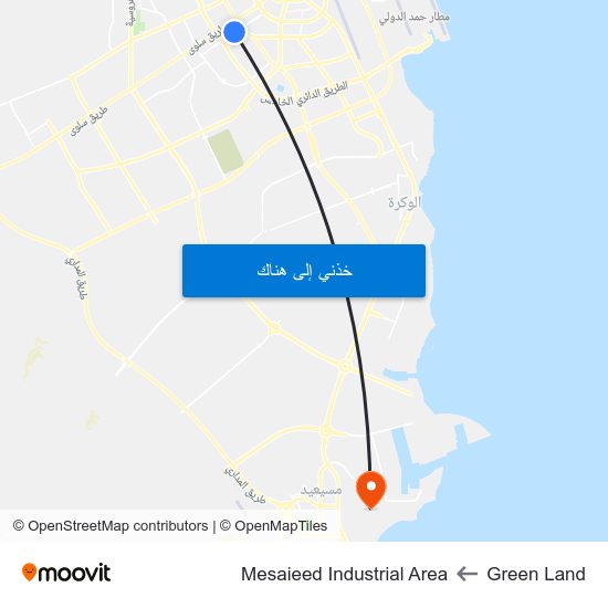 Green Land to Mesaieed Industrial Area map