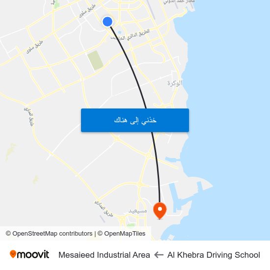 Al Khebra Driving School to Mesaieed Industrial Area map