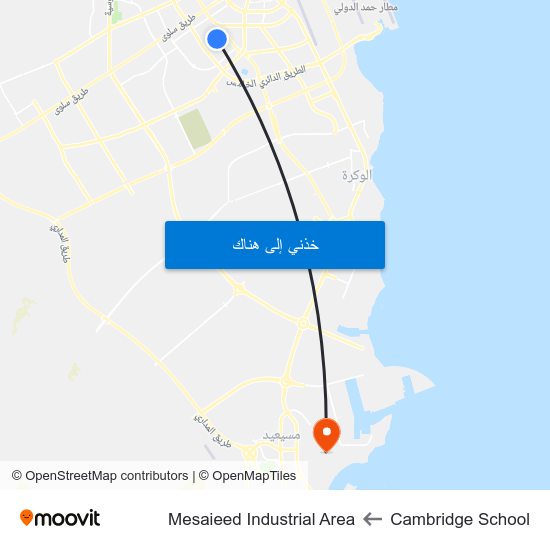 Cambridge School to Mesaieed Industrial Area map