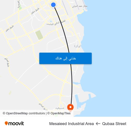 Qubaa Street to Mesaieed Industrial Area map